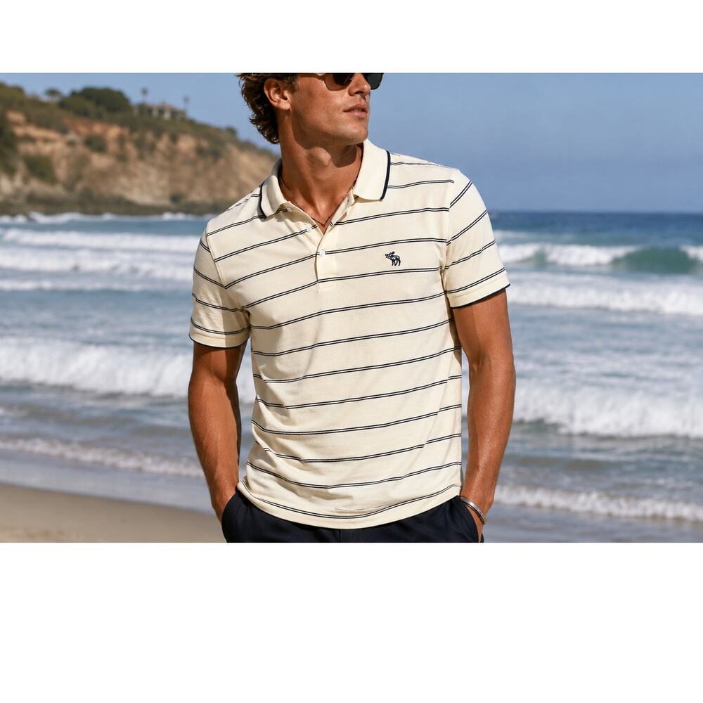 Y2K Abercrombie Fitch Moose Polo Mens Medium Yellow Surf Beach Summer Preppy